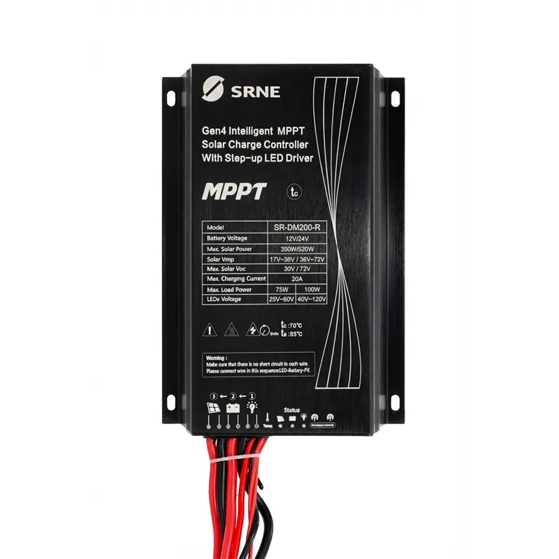 Vue de côté du contrôleur d’éclairage solaire intelligent MPPT pour les systèmes d’éclairage de stade