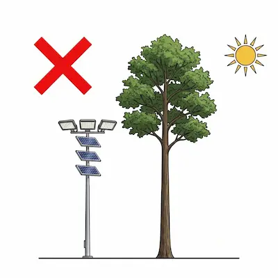 High mast solar stadium light pole installed in an open area with unobstructed sunlight exposure for maximum solar efficiency.