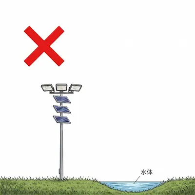 Concrete foundation base for high mast lighting pole showing proper ground drainage and no standing water.